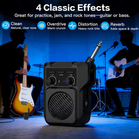 Pocket Sized 5W Mini Guitar Amp With Bluetooth And USB Playback Four Built In Effects Clean Overdrive Distortion Reverb Rechargeable