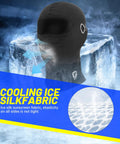 Cooling Ice Silk Balaclava Face Mask With Glasses Holes For Men And Women displayed on ice block backdrop.