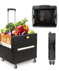Heavy-Duty Collapsible Utility Cart With 360 Wheels, Telescoping Handle, Hidden Lid, And 200 Lb Capacity - Folding Rolling Crate, black
