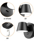 LED Wall Sconce With On/Off Switch And USB Port, 110V Hardwired Wall Lamp, 350 Degree Rotatable Up Down Sconce, Black Finish