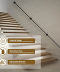 Badass Strength 10 Foot Stair Handrail And Heavy Duty Wall Mount Metal Pipe Railing For Indoor Outdoor Use on wooden stairs.