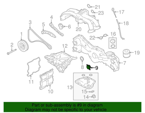 Diagram showing part #9, Oil Control Valve For Subaru Engines 10921AA231 OEM Standard Replacement.