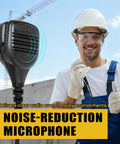 Workhorse Walkie Talkie Speaker Microphone With 3.5mm Audio Jack For Hytera Radios in use at construction site.