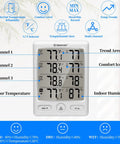 Indoor Outdoor Thermometer With 3 Remote Sensors Wireless Digital Hygrometer And Temperature Humidity Monitor With Large LCD Real Time Readings Max Min History Comfort Indicator 200 Ft Range, front view