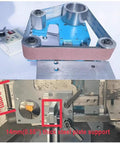 Rock Solid 1100 Watt Electric Belt Sander Workhorse With Polishing Grinder And Knife Sharpener Functions, showing belt in use with steel support.