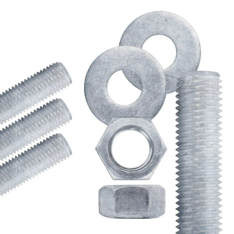 Hot Dip Galvanized Seven Eighths Inch Threaded Rod 9 TPI 36 Inch Long 4 Pack All Thread Rods Coarse UNC A307 Standard With Nuts And Washers