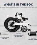 XP Lite2 Folding Electric Bike For Adults, Arctic White, folded with battery and charger displayed