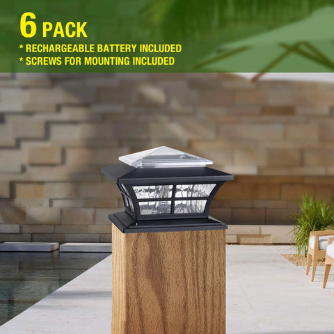 Solar Post Cap Lights For Wooden Posts 4x4 Fence Posts 6 Pack Outdoor Garden Pathway Lamps on wood post by pool
