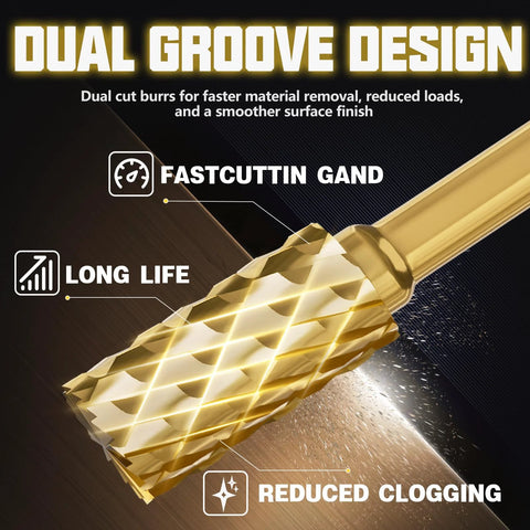 METOTY titanium-gold carbide burr for die grinder with 1/4 inch quick-change shank