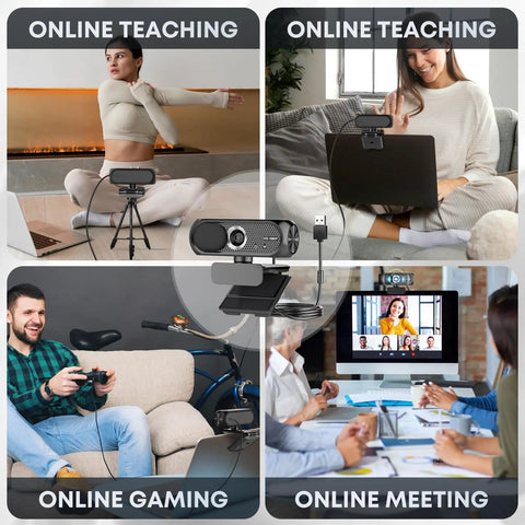 Hella Crisp 1080P HD Webcam With Noise Cancelling Mic And Privacy Shutter For Gaming Live Stream And Video Calls setup for online teaching, gaming, and meetings.
