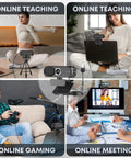 Slick 1080P HD Webcam With Built In Mic And Flip Privacy Cover Wide Angle Lens on desk for online gaming, teaching, and meetings.