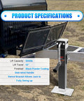 Heavy Duty 5000 Lb Swivel Trailer Jack With 10 Inch Vertical Travel Weld On Pipe Mount beside a trailer, showing handle