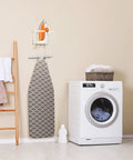 Over The Door And Wall Mount Ironing Board Hanger White Laundry Room Organizer Caddy for iron and board storage wall mounted in laundry room.
