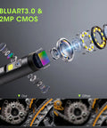 Triple Lens Endoscope For Auto And Home Repairs Engine Drain Inspection HD Waterproof Camera With IP67 Rating Great For Plumbing HVAC And DIY Diagnostics Pro Grade Sewer And Drain Inspection Tool exploded view with 2MP CMOS and lens LEDs