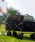 Solid As A Rock Foldable Replacement Liner For Camping Wagons Waterproof Washable Insert in a wagon with bags on grass.
