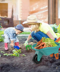 Mother and child gardening with Kids Gardening Set With Wheelbarrow For Ages 3 To 8 Real Metal Garden Tools 14 Piece Outdoor Kit