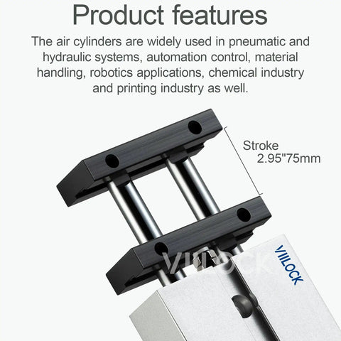 Compact Pneumatic Cylinder 10mm Bore 75mm Stroke Single Rod Design Double Action Aluminum Alloy Body TN10x75 Automation