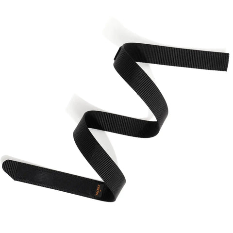 Black No Metal Buckle Nylon Belt One And Three Eighths Inch Wide No Scratch Hook And Loop Closure TSA Approved for versatile use.