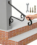 Heavy Duty Wall Mounted Outdoor Stair Handrails Sized Perfect For One To Two Steps Sleek Wrought Art Grab Rail installation with hand.