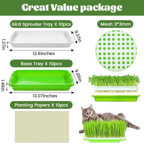 10 Pack Green Seed Sprouter Trays For No Soil Needed Germination No Fuss Water Only Setup BPA Free Nursery Trays With Planting Paper