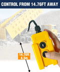 3 Wire Dump Trailer Remote Control Switch 12V DC For Single Acting Hydraulic Pump Power Unit With 15Ft Cable Dual Up Down Buttons held in hand, truck in background