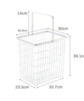 Modern Steel Laundry Basket With Water Resistant Finish, Slick 8.75 Gallon Capacity (33 Liters), Slim Rectangular Tower Hamper shown with dimensions