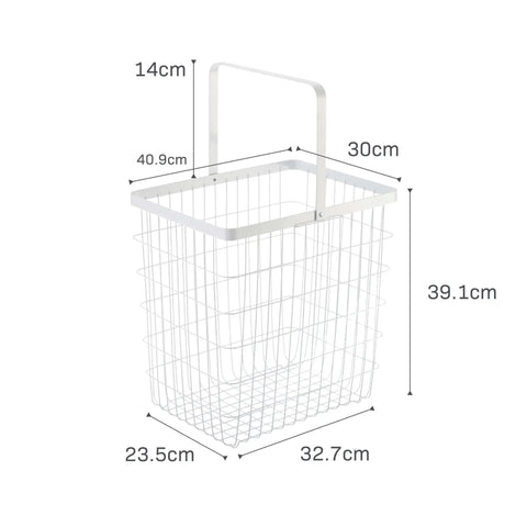 Modern Steel Laundry Basket With Water Resistant Finish, Slick 8.75 Gallon Capacity (33 Liters), Slim Rectangular Tower Hamper shown with dimensions