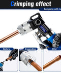 Pro Grade Copper Tube Expander Hydraulic Swaging and Expanding Tool Kit with copper tube, crimping effect shown