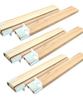 Built Like a Tank Heavy Duty Wooden Drawer Slides Six Piece Pro Grade Hardware Kit for Dead Smooth Cabinet Glide No Sweat Custom Cutting American DIY Fixers, natural beech wood slides with metal fittings.