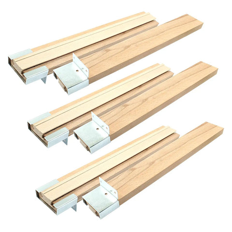 Built Like a Tank Heavy Duty Wooden Drawer Slides Six Piece Pro Grade Hardware Kit for Dead Smooth Cabinet Glide No Sweat Custom Cutting American DIY Fixers, natural beech wood slides with metal fittings.