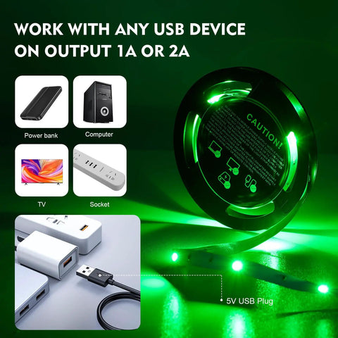Ultimate USB Powered RGB 5050 LED TV Backlight Strip Kit For 46 To 65 Inch Televisions with USB plug and green lights