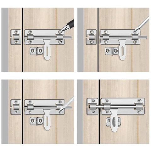 Premium Stainless Steel Sliding Bolt Latch for Outdoor Gates and Barn Doors Heavy Duty Self Closing Slide Bolt Door Catch With Smooth Action Silver Finish 4 Inch Locking Mechanism installation angles on wooden doors.