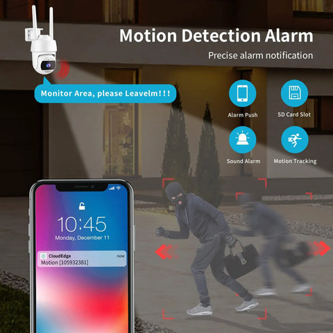 Image showing 2K Outdoor Security Camera With 4MP HD Video And 360 Degree Pan Tilt Wireless 2.4G WiFi, motion alert to phone.