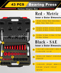 Heavy Duty Bearing Race And Seal Driver Kit 43 Piece Set With 39 Adapters And 4 Seal Drivers open case with adapter sizes