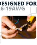 Presslok splice terminal (white with orange sleeve) crimped onto 26-19 AWG wire using pliers