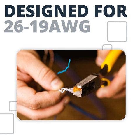 Presslok splice terminal (white with orange sleeve) crimped onto 26-19 AWG wire using pliers