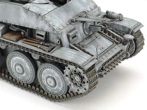 Close-up of Marder III German Tank Destroyer Model Kit One Thirty Fifth Scale Plastic Assembly Required Glue And Paint Sold Separately