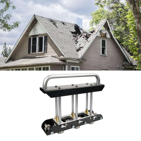 Three-Station Roller Bender for Sheet Metal 0.3-1.0 mm Folding Tool for 13-130 mm Bends, next to damaged rooftop background