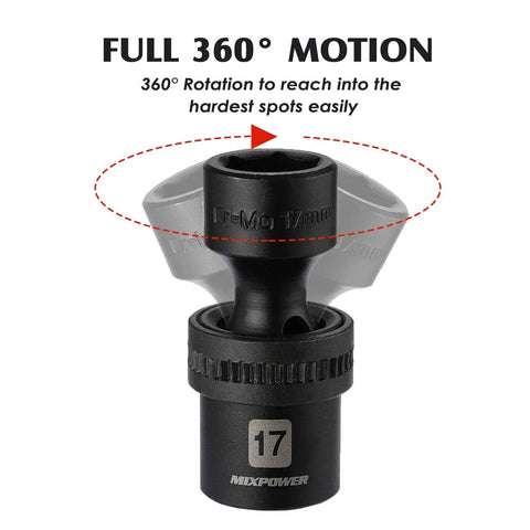 Beefy Fifteen Piece Half Inch Drive Shallow Universal Impact Socket Set with 360° motion feature for flexible use