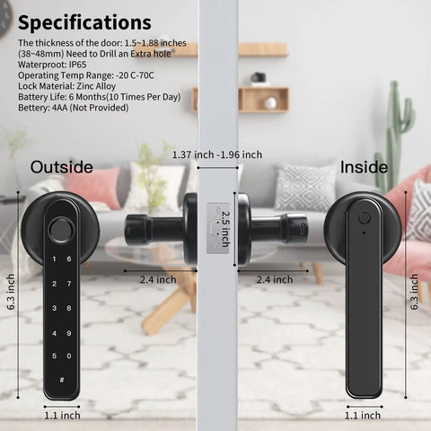 Dope Smart Lock With Fingerprint And Bluetooth App For Home Security Password And Backup Keys Black Anti Corrosion Casing 4 In 1