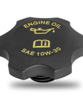 Black engine oil filler cap with yellow text "ENGINE OIL SAE 10W-30," for 1994-2006 Jeep Wrangler Grand Cherokee Chrysler Dodge Ram 1500 2500 3500 04648831AA Sealed Dust And Moisture Protection For Clean Oil.