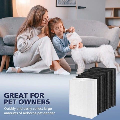 Woman and child with a dog next to C545 HEPA Replacement Filter S For Air Purifier Beefs Up Clean Air With 1 HEPA Filter And 4 Activated Carbon Filters Replaces 1712-0096-00 And 2522-0058-00 1 Pack For Easy Home Air Purification.