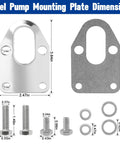 Fuel Pump Mounting Plate With Chrome Bolts For Chevy Small Block Engines 265 283 305 307 327 350 400 Fits Mechanical Fuel Pumps With Gasket For Tight Seal And Easy Mount, showing plate dimensions and components