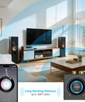 Living room setup with Bluetooth 5.3 Receiver And RCA Audio Adapter For Old School Stereo Stream HiFi Music From Phone Tablet Or Laptop 100 Foot Range 3.5mm AUX Input Dual Link For Two Speakers SBC AAC Compatible.