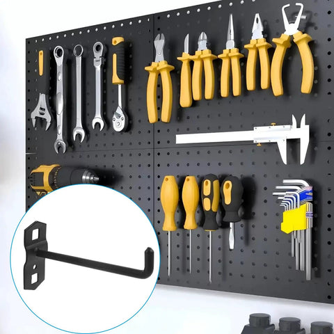 Heavy Duty Four Inch Pegboard Hooks For Three Eighths Inch Square Holes One And A Half Inch Spacing Steel Garage Wall Organizer Gear Storage Set Black Four Pack Holds Hammers Cords And Power Tools