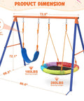 Backyard Swing Set With Stand For Kids, Heavy Duty 440 Lb Metal A Frame Outdoor Playset with 32 Inch Saucer Swing visible