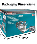 Packaging of 18V LXT Cordless Metal Cutting Saw Bare Tool With 5 3 8 Inch Cut Capacity, showing dimensions of 9" x 13.25".