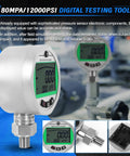 Sinocmp Digital Pressure Gauge Kit With 12000 Psi Hydraulic Test Set showing backlit LCD and precision gauge for accurate readings.