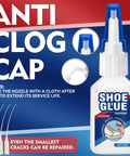 Clear Shoe Glue Sole Repair Kit bottle with anti-clog cap and microtips for boots and sneakers, pro-grade waterproof adhesive.