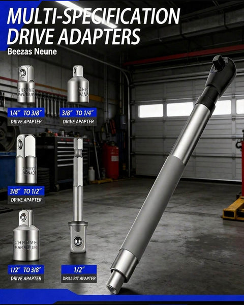 1/2-Inch Offset Extension Wrench For Tight Spots, Impact Ratchet Extender with multi-size adapters in a workshop